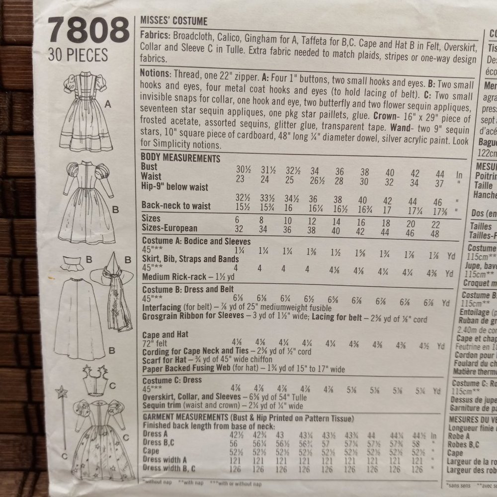 Wizard Of Oz Costume 12 Dorothy Dress 12 14 16 Witches Simplicity 7808 Pattern - Picture 3 of 6